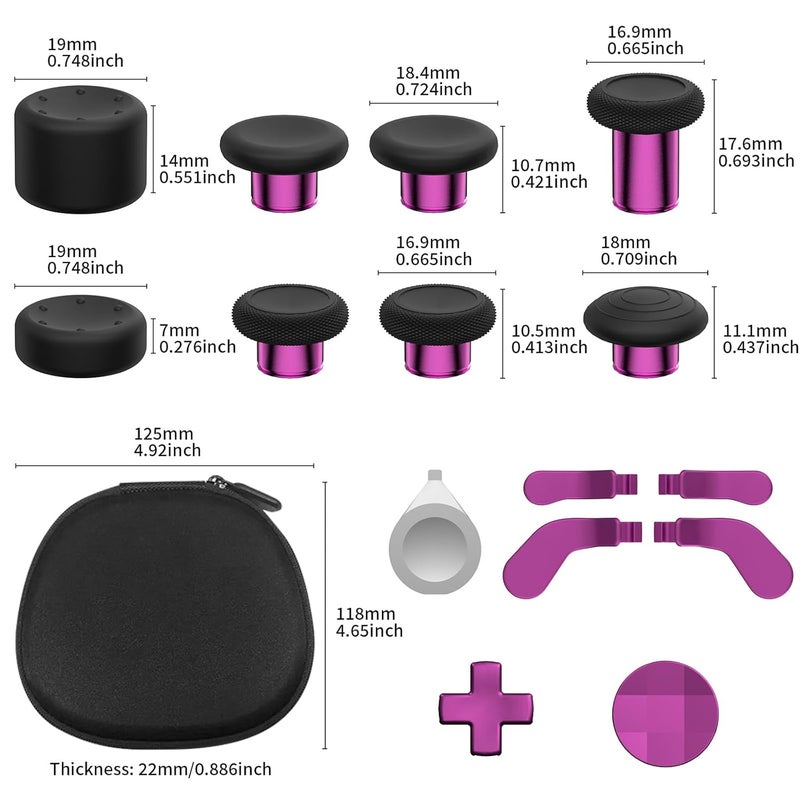 CHARM FOCUS 16-in-1 Metal Thumbsticks Replacement Kits for Xbox Elite Series 2, Xbox Elite 2 Controller Accessories, Includes Magnetic Joysticks, Paddles, Silicone Caps, D-Pads, 1 Tool (Magenta) - Image 2